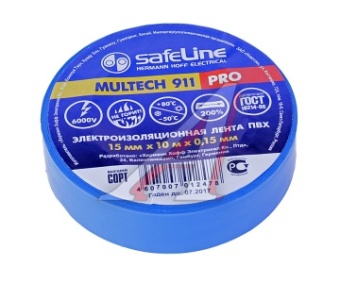 Изолента ПВХ 15ммх10м синяя Safeline 91224